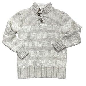 Cat & Jack Stripe Mock Neck Herringbone Weave Faux Tortoise Buttons Sz S 6/7 Boy